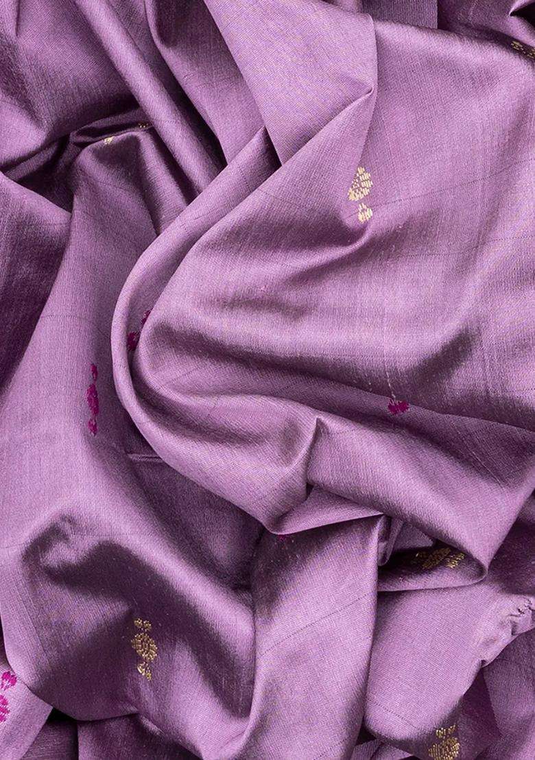 Lavender Handloom Orissa Ikat Silk Saree With Pink Border Lavander With Printed Design For Women - Indya
