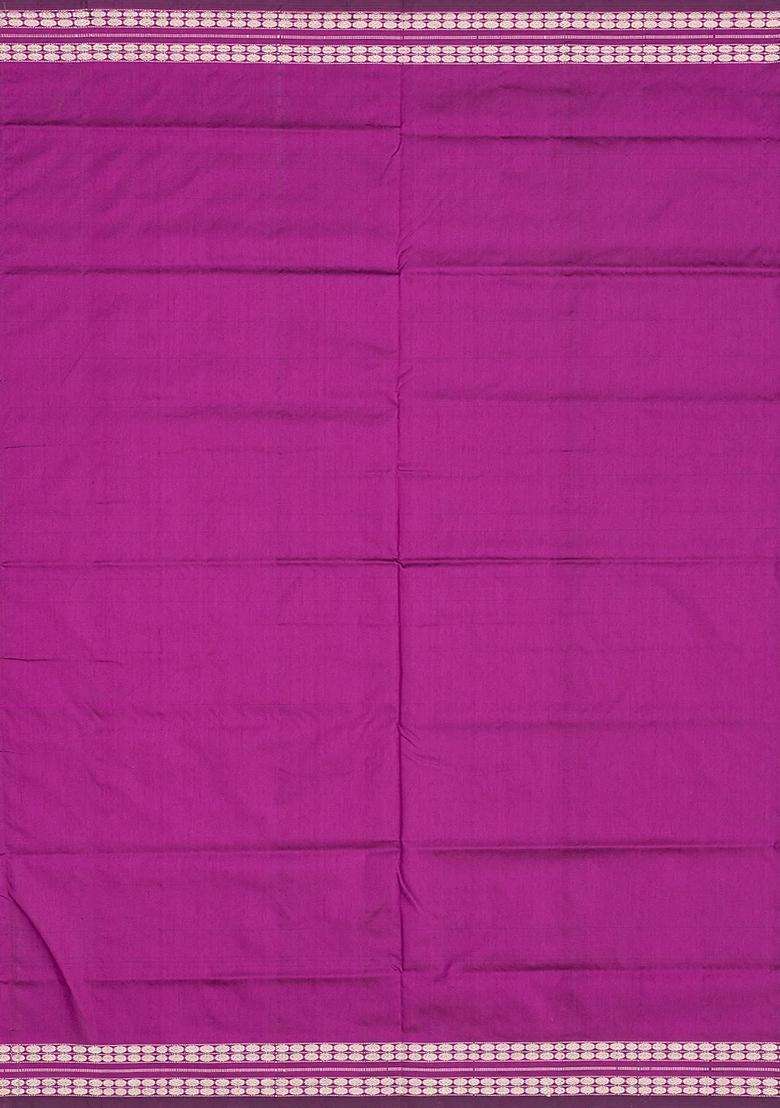 Lavender Handloom Orissa Ikat Silk Saree With Pink Border Lavander With Printed Design For Women - Indya