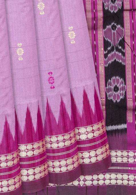 Lavender Handloom Orissa Ikat Silk Saree With Pink Border Lavander With Printed Design For Women