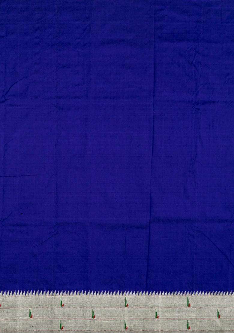 Violet Handloom Paithani Silk Saree With Coin Buttas Muniya Motifs In Border Violet With Buttas And Brocade Design For Women - Indya