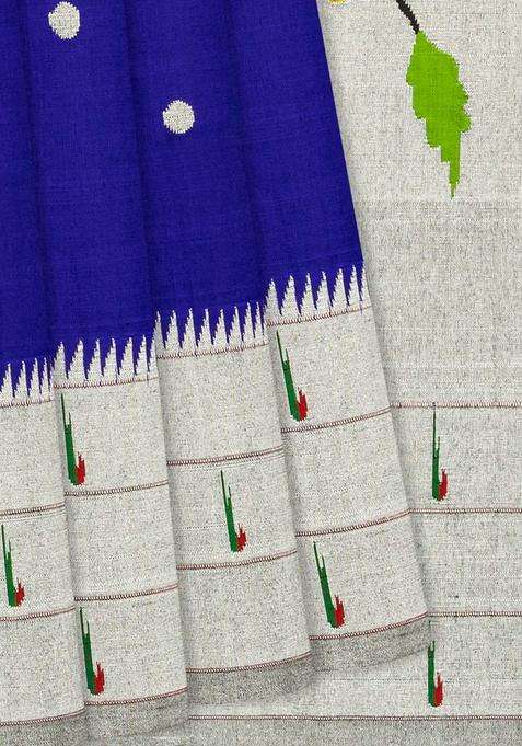 Violet Handloom Paithani Silk Saree With Coin Buttas Muniya Motifs In Border Violet With Buttas And Brocade Design For Women