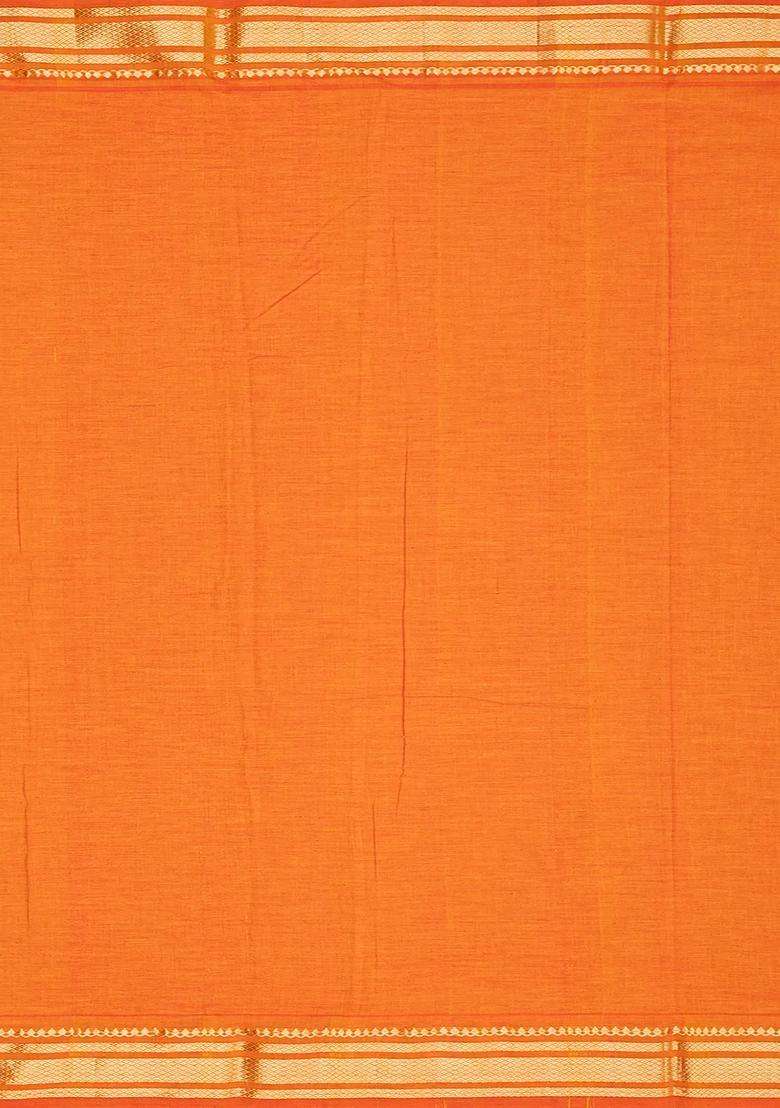 Orange Handloom Paithani Cotton Saree With Mango Buttas Orange With Buttas And Brocade Design For Women - Indya