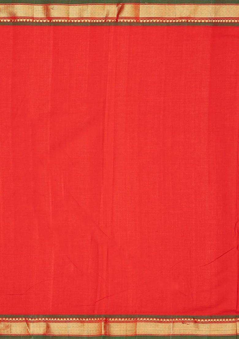 Red Handloom Paithani Cotton Saree With Coin Buttas Red With Buttas And Brocade Design For Women - Indya