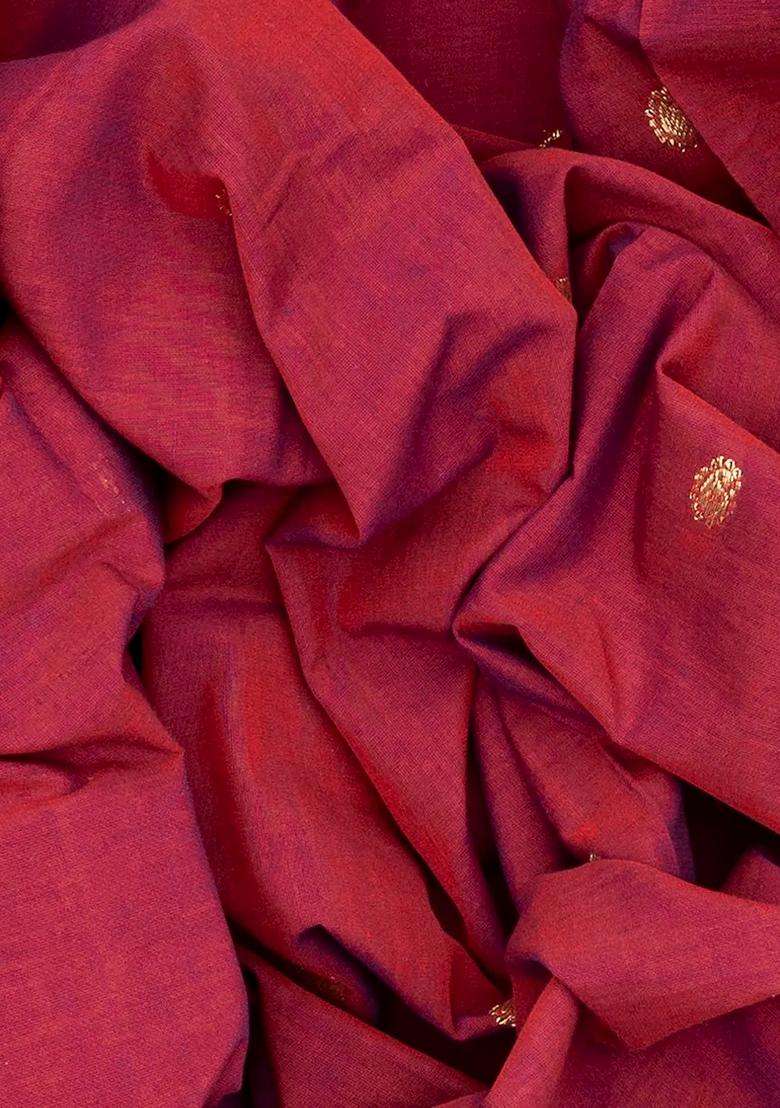 Crimson Handloom Paithani Cotton Saree With Mango Buttas Crimson With Buttas And Brocade Design For Women - Indya