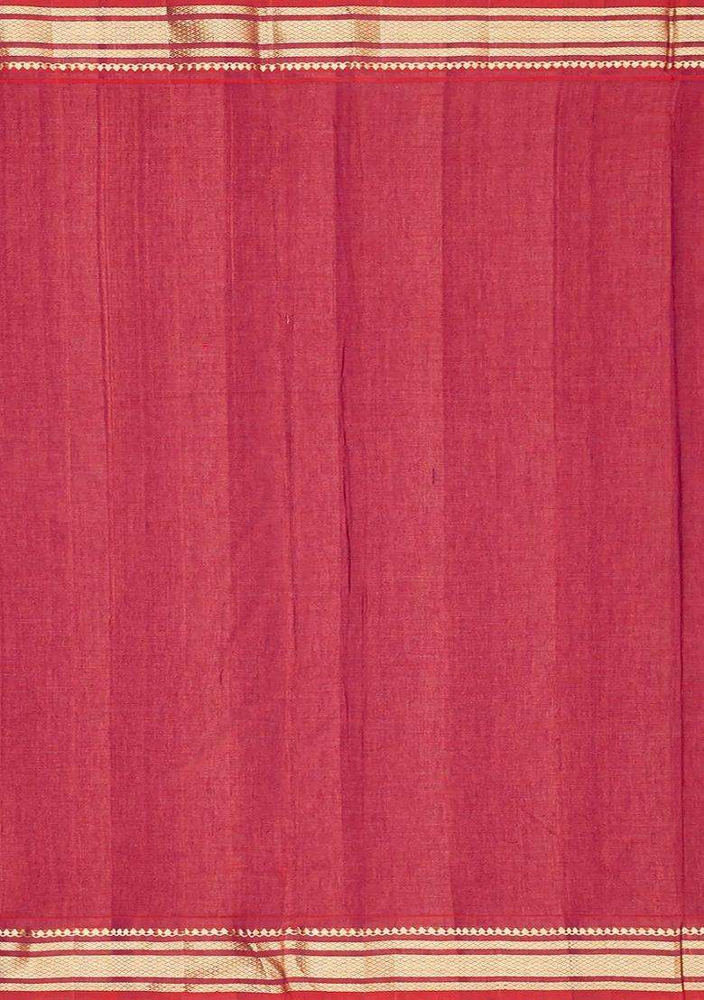 Crimson Handloom Paithani Cotton Saree With Mango Buttas Crimson With Buttas And Brocade Design For Women - Indya
