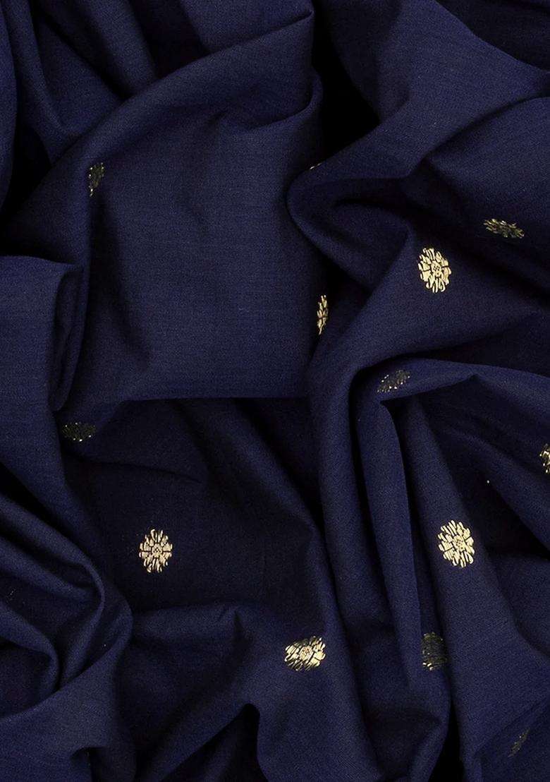 Midnight Blue Handloom Paithani Cotton Saree With Kamalam Buttas Midnight Blue With Buttas And Brocade Design For Women - Indya