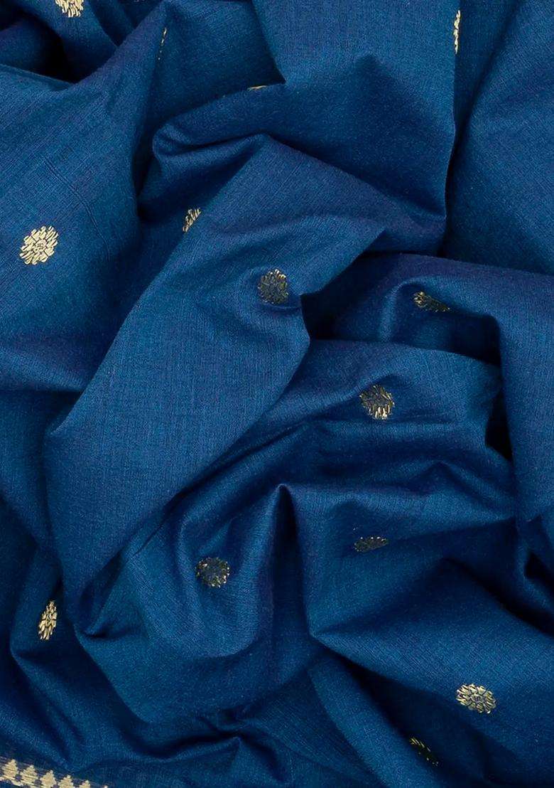 Blue Handloom Paithani Cotton Saree With Kamalam Buttas Blue With Buttas And Brocade Design For Women - Indya