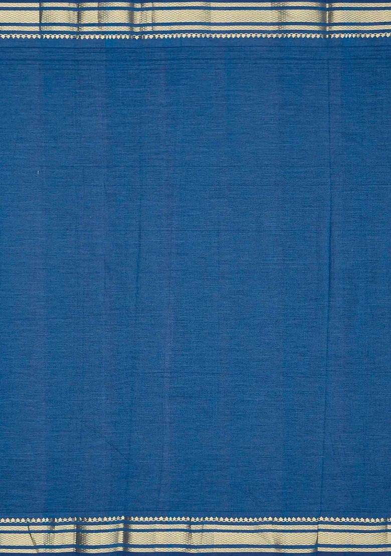 Blue Handloom Paithani Cotton Saree With Kamalam Buttas Blue With Buttas And Brocade Design For Women - Indya