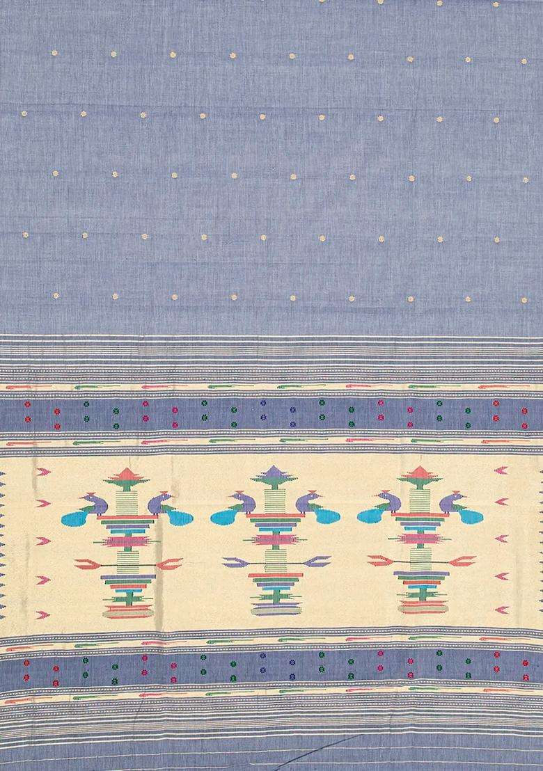 Grey Handloom Paithani Cotton Saree With Kamalam Buttas Grey With Buttas And Brocade Design For Women - Indya
