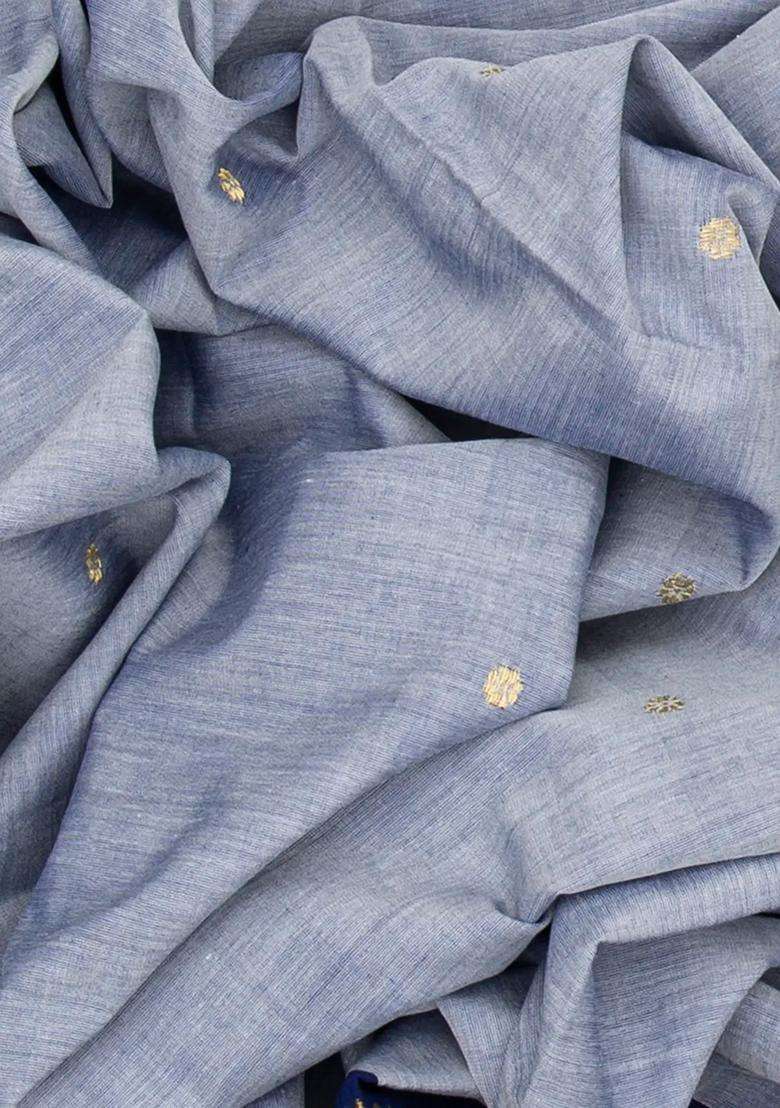 Grey Handloom Paithani Cotton Saree With Kamalam Buttas Grey With Buttas And Brocade Design For Women - Indya