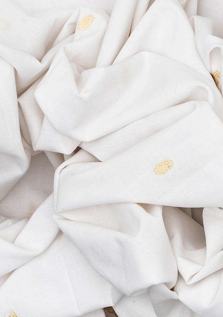 White Handloom Paithani Cotton Saree With Mango Buttas White With Buttas And Brocade Design For Women - Indya