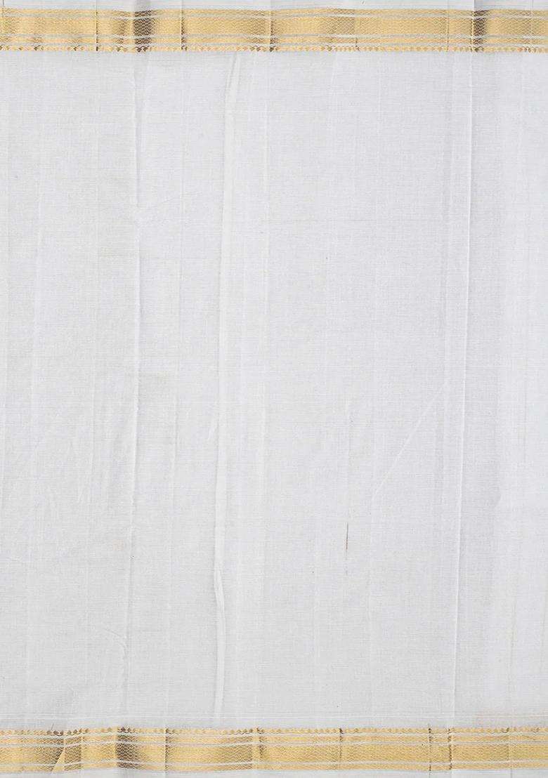 White Handloom Paithani Cotton Saree With Mango Buttas White With Buttas And Brocade Design For Women - Indya