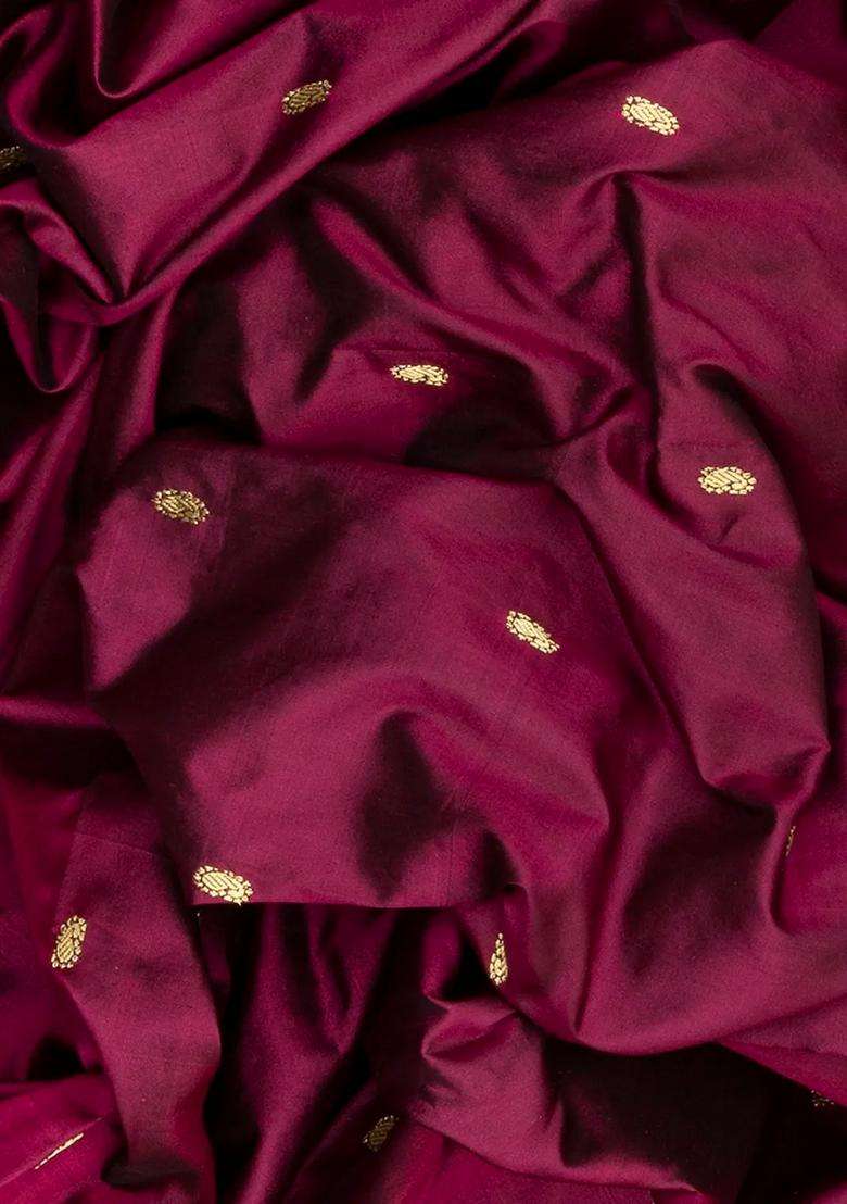 Crimson Handloom Paithani Silk Saree With Mango Zari Buttas Crimson With Buttas And Brocade Design For Women - Indya