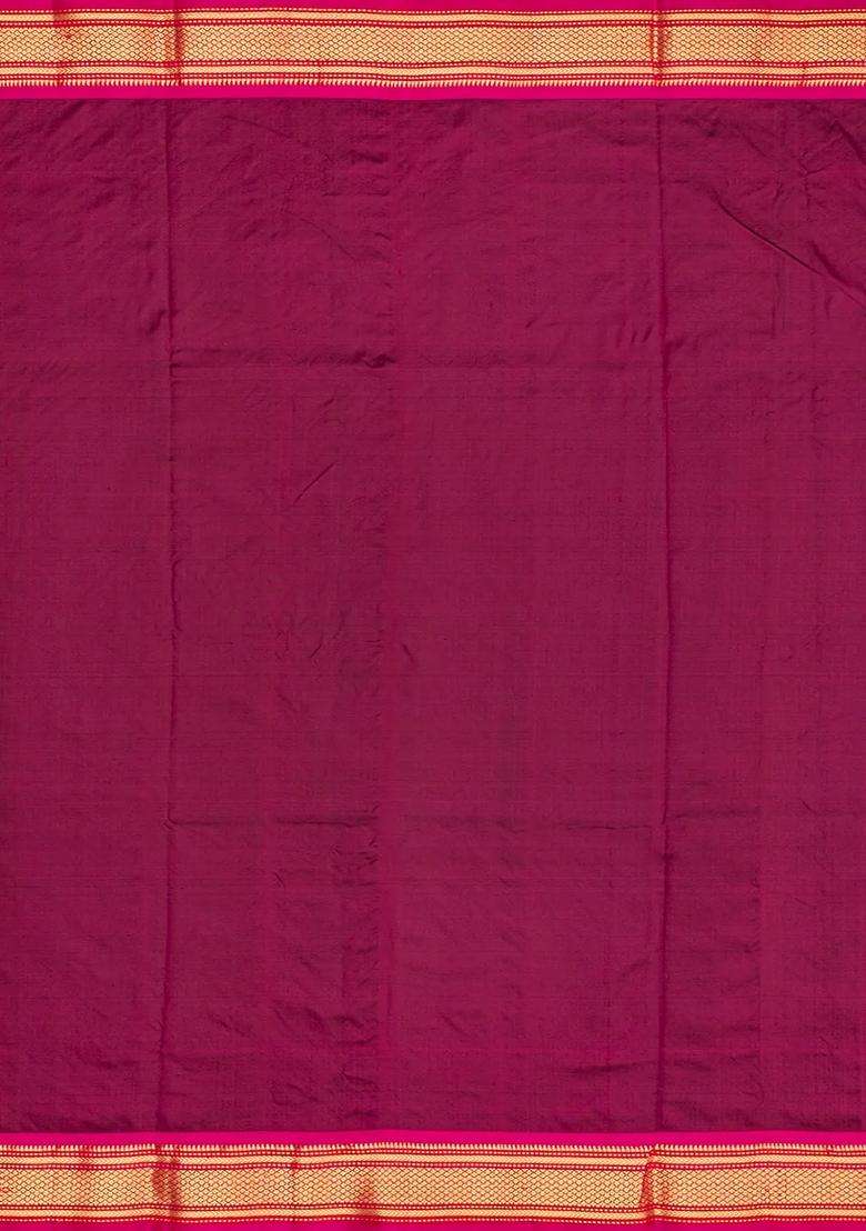 Crimson Handloom Paithani Silk Saree With Mango Zari Buttas Crimson With Buttas And Brocade Design For Women - Indya
