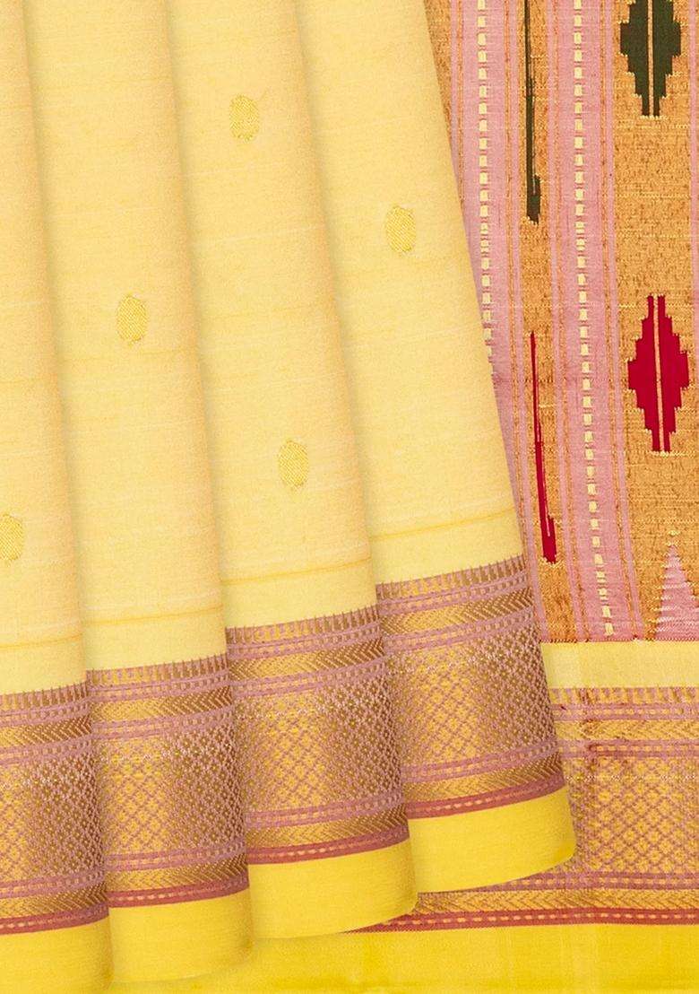 Sandal Handloom Paithani Silk Saree With Mango Buttas Sandal With Buttas And Brocade Design For Women - Indya
