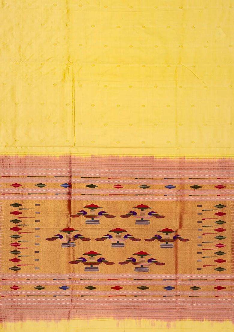 Sandal Handloom Paithani Silk Saree With Mango Buttas Sandal With Buttas And Brocade Design For Women - Indya