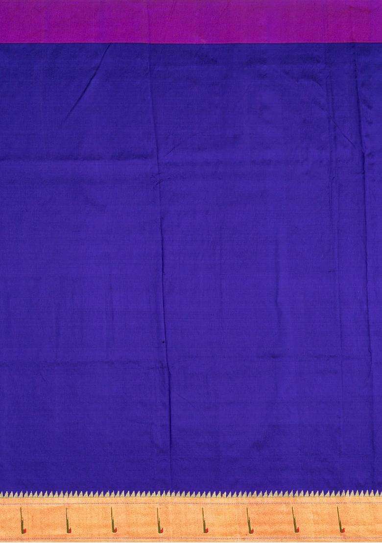 Purple Handloom Paithani Silk Saree With Annam Buttas Temple Border Purple With Korvai And Temple Border Design For Women - Indya