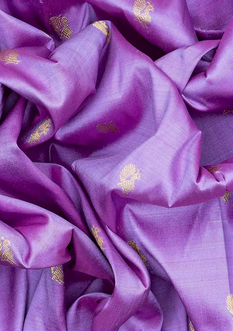 Lavender Handloom Paithani Silk Saree With Annam Buttas Temple Border Lavander With Korvai And Temple Border Design For Women - Indya
