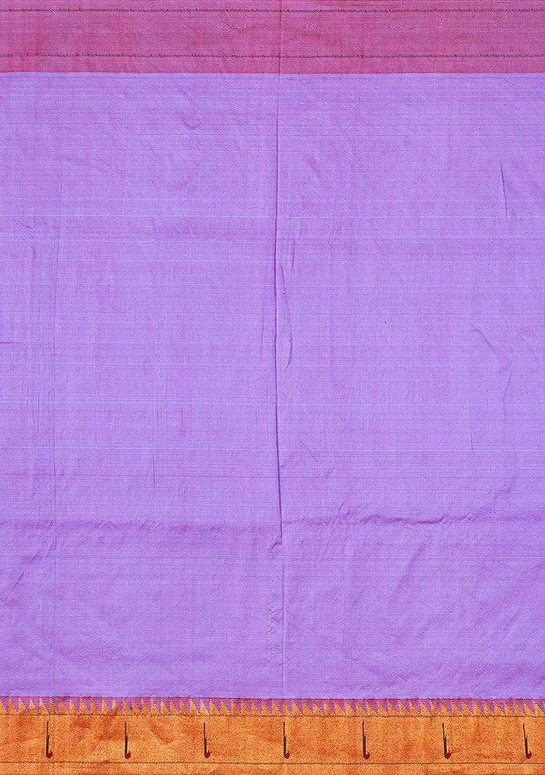 Lavender Handloom Paithani Silk Saree With Annam Buttas Temple Border Lavander With Korvai And Temple Border Design For Women - Indya