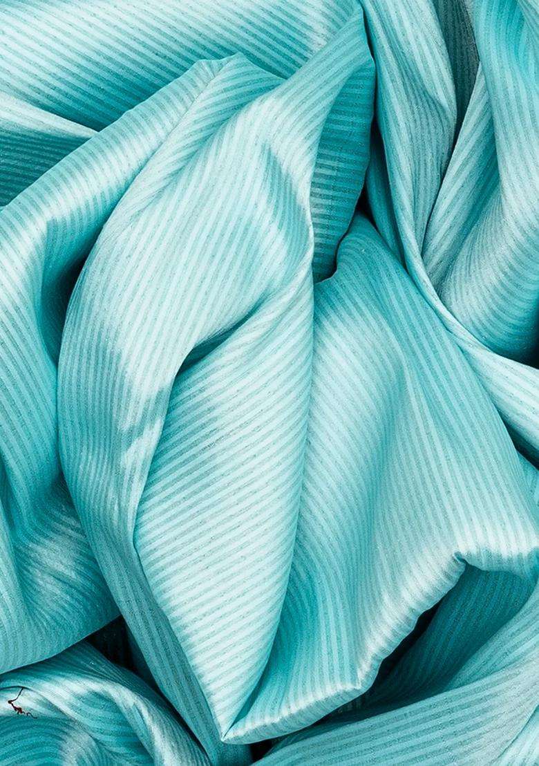 Turquoise Handloom Paithani Silk Saree With Stripes Turquoise With Checks And Stripes Design For Women - Indya