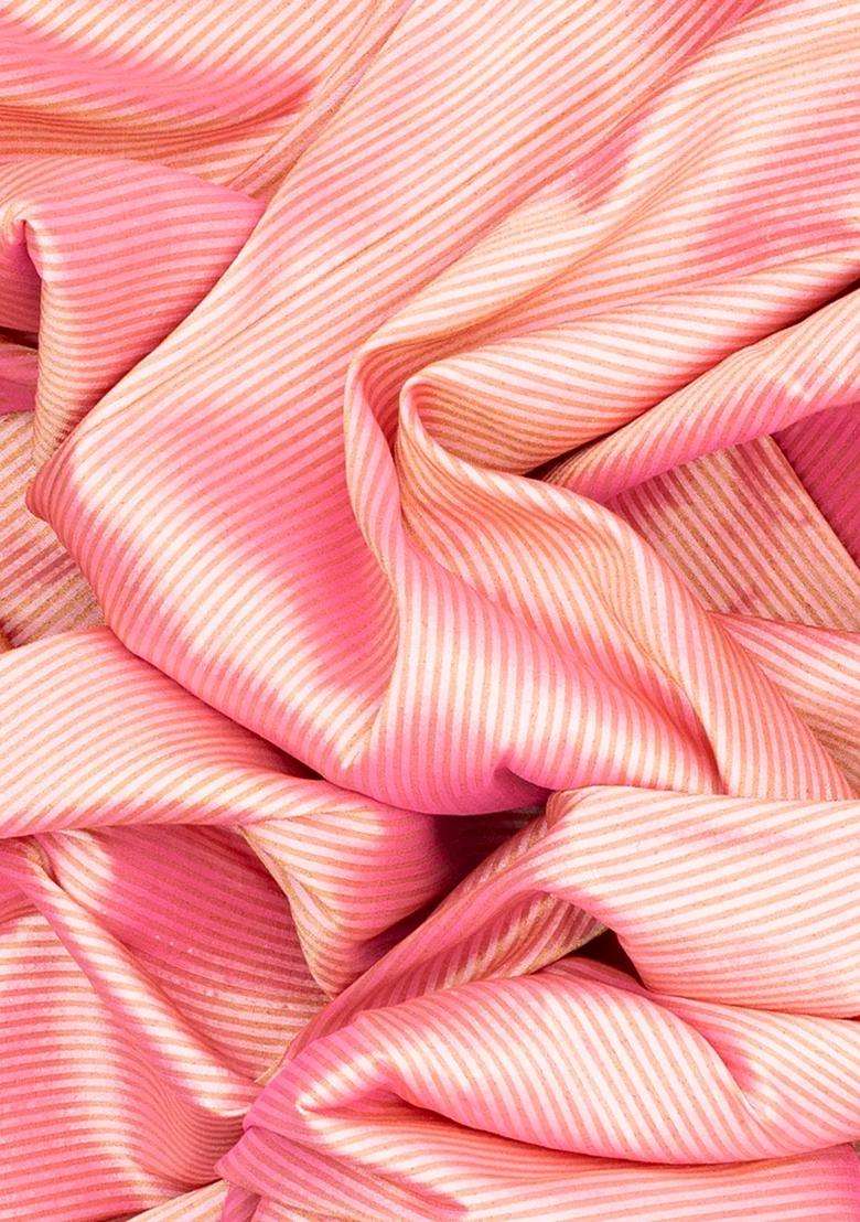 Baby Pink Handloom Paithani Silk Saree With Stripes Baby Pink With Checks And Stripes Design For Women - Indya