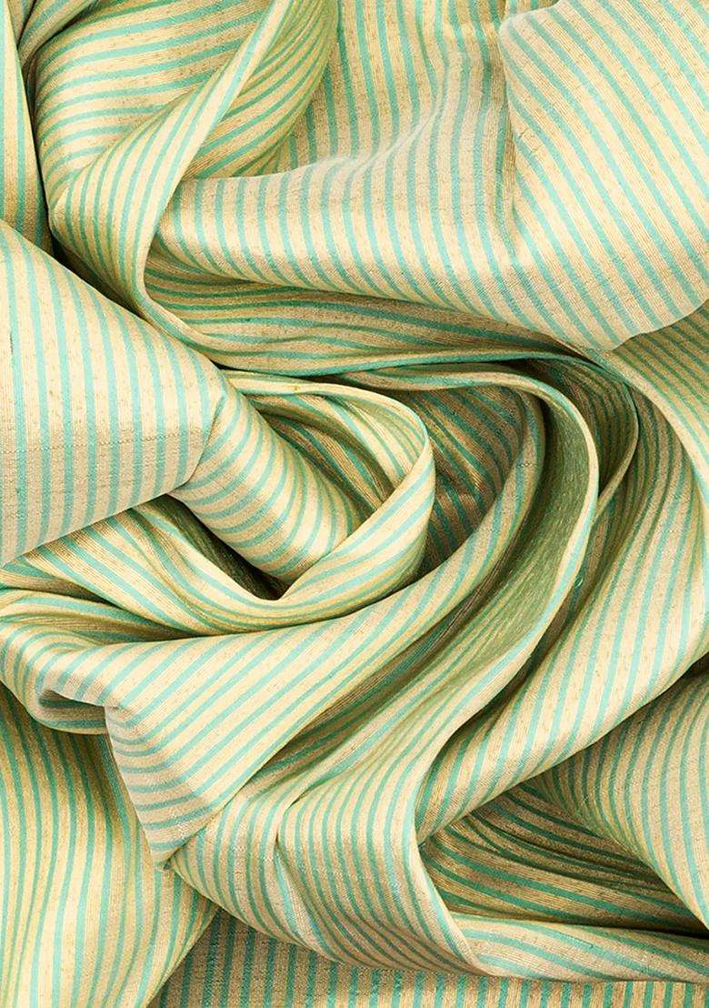 Light Green Handloom Paithani Silk Saree With Stripes Light Green With Checks And Stripes Design For Women - Indya