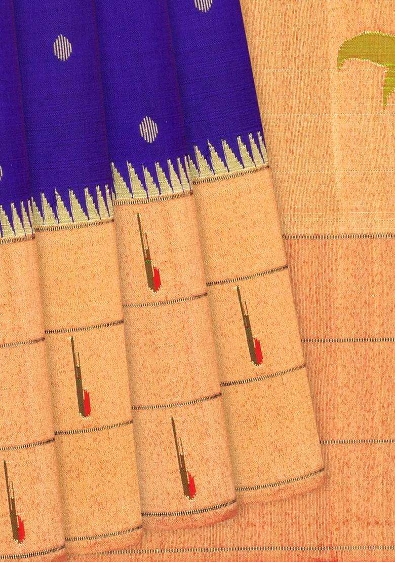 Purple Handloom Paithani Silk Saree With Coin Buttas Purple With Buttas And Brocade Design For Women - Indya