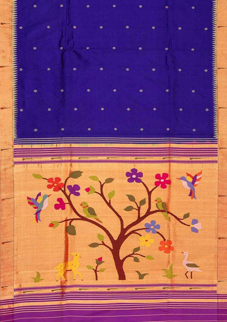Purple Handloom Paithani Silk Saree With Coin Buttas Purple With Buttas And Brocade Design For Women - Indya