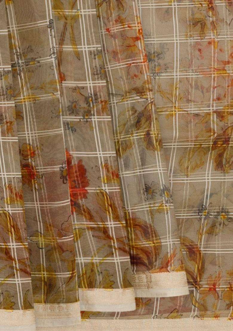 Grey Woven Organza Saree With Floral Prints Grey With Printed Design For Women - Indya