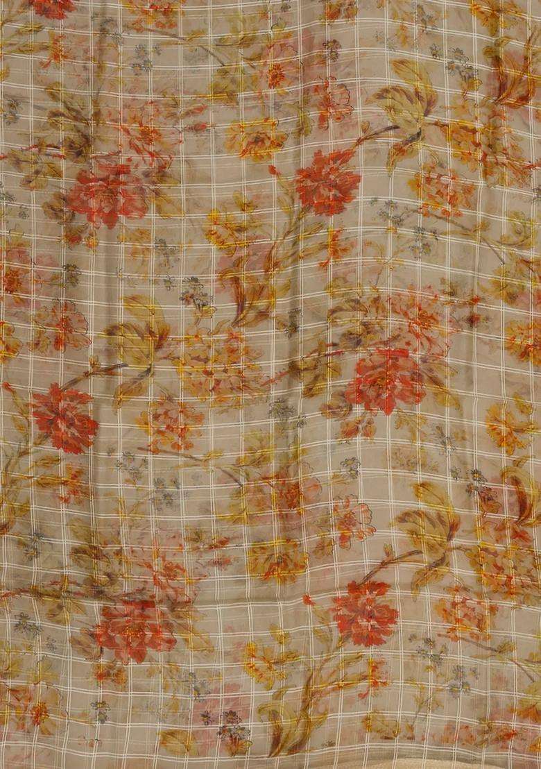 Grey Woven Organza Saree With Floral Prints Grey With Printed Design For Women - Indya