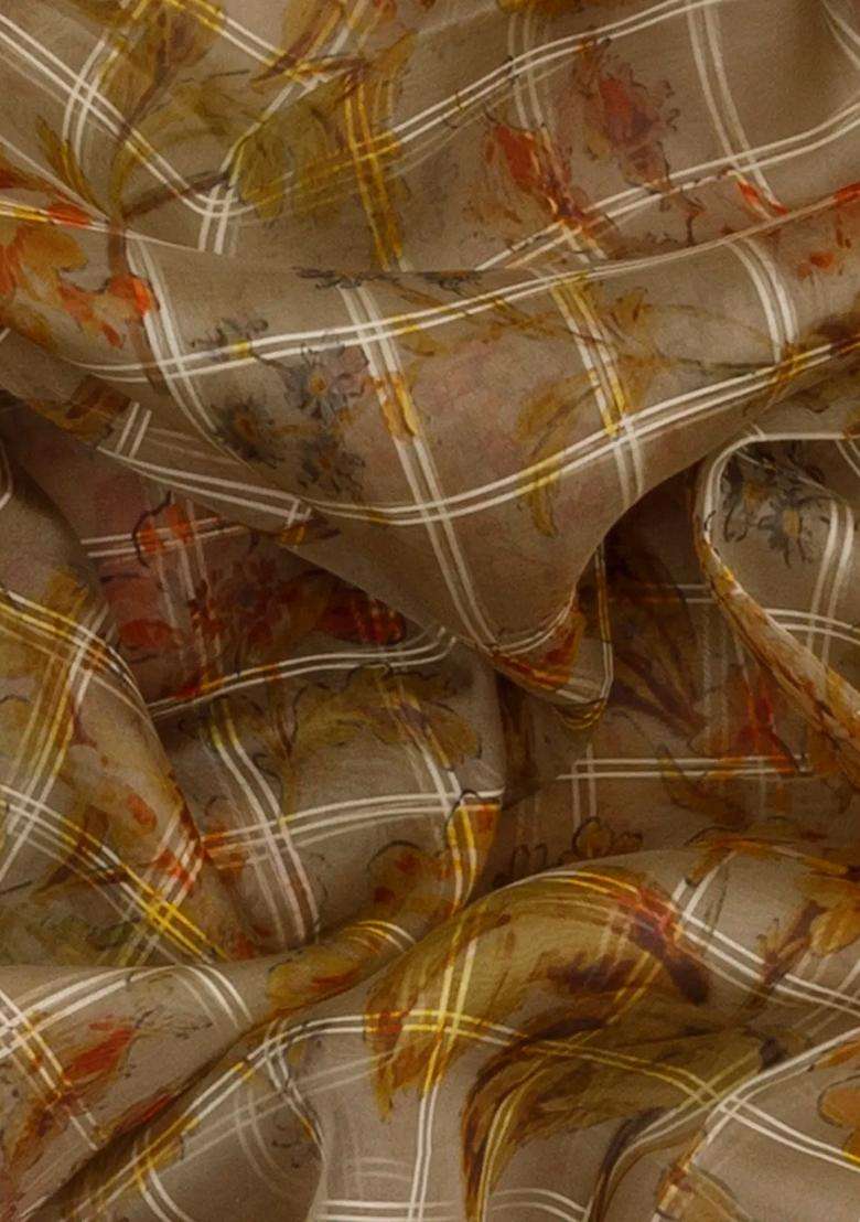 Grey Woven Organza Saree With Floral Prints Grey With Printed Design For Women - Indya