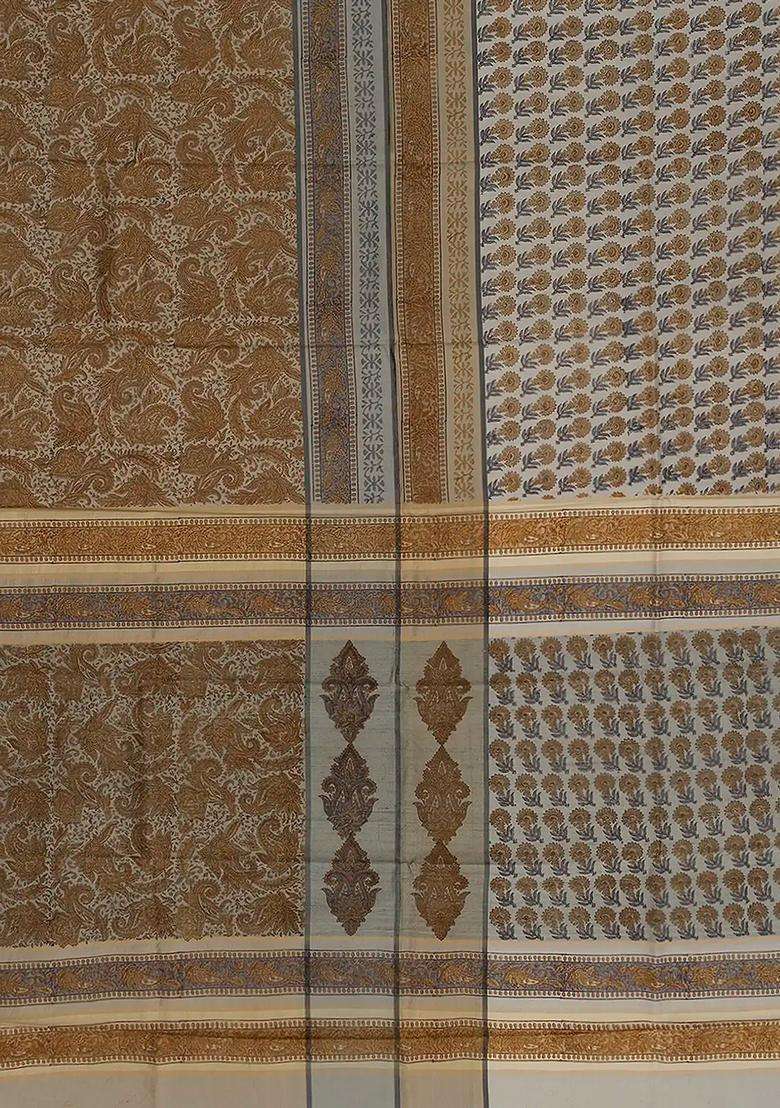 Grey Printed Half Half Silk Saree With Floral Motifs Grey For Women - Indya