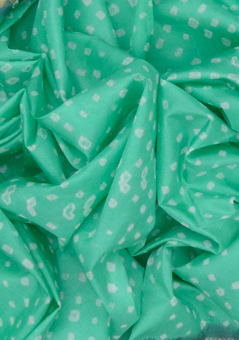 Turquoise Printed Chiniya Silk Saree With Floral Motifs In Border Turquoise For Women - Indya