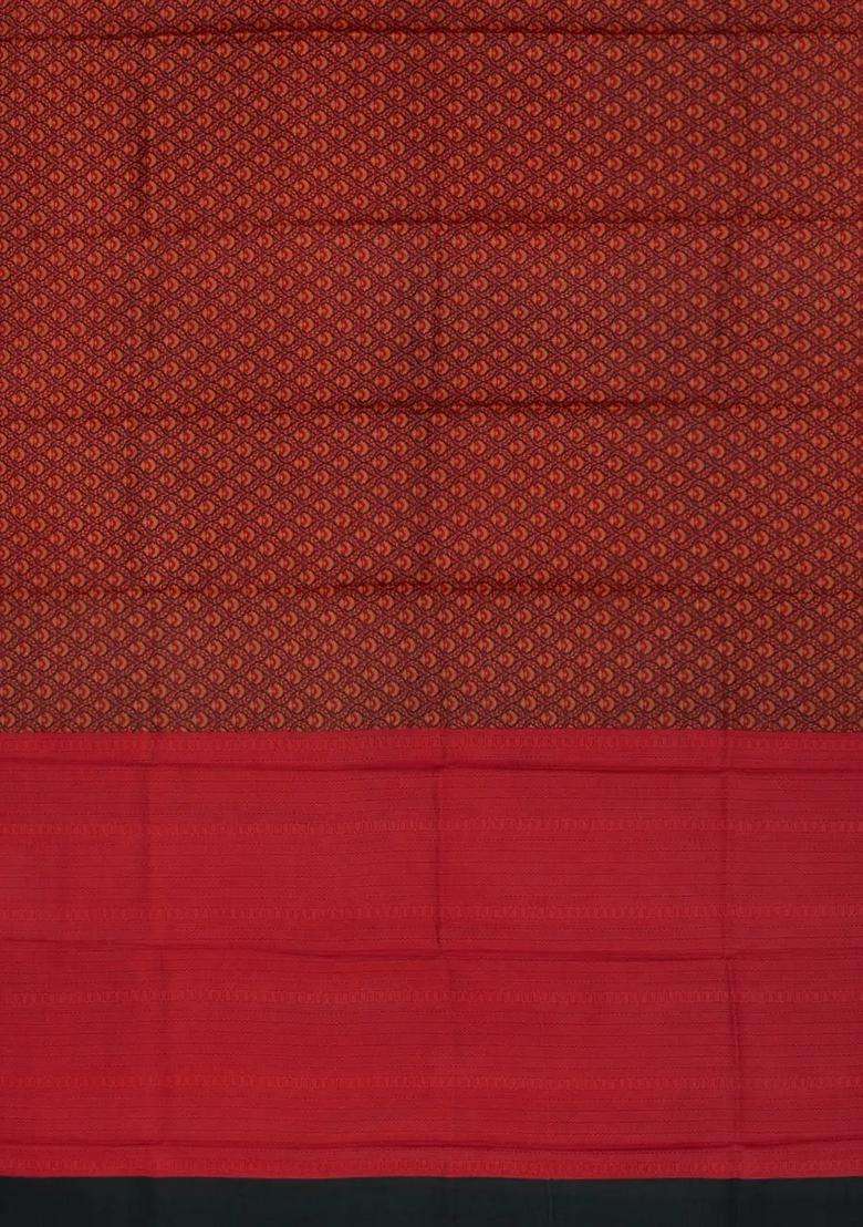 Black Printed Silk Saree With Floral Motifs Black For Women - Indya