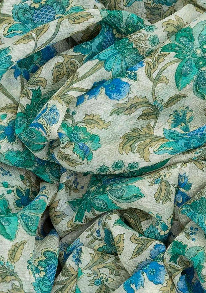Off White Woven Chiffon Silk Saree With Printed Floral Motifs Off White For Women - Indya