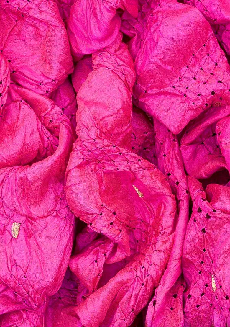 Hot Pink Handwoven Bandhani Silk Saree With Paithani Pallu Hot Pink With Printed Design For Women - Indya