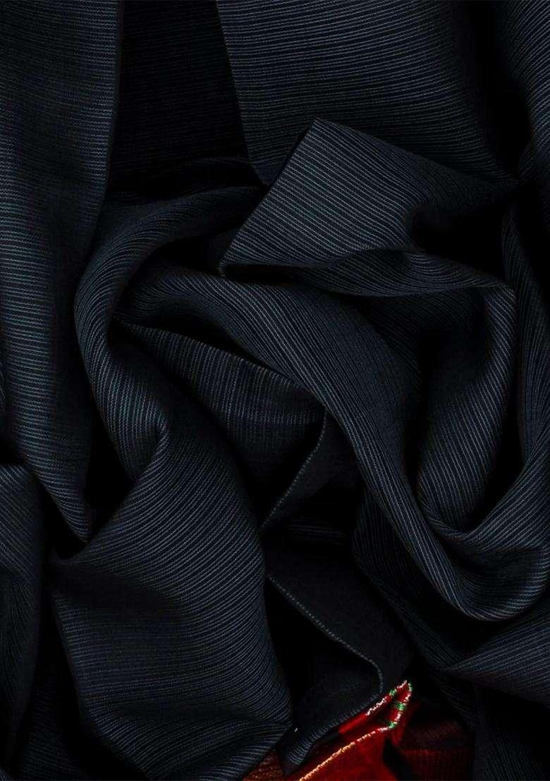 Black Handloom Chirala Soft Silk Saree With Red Border Black With Checks And Stripes Design For Women - Indya