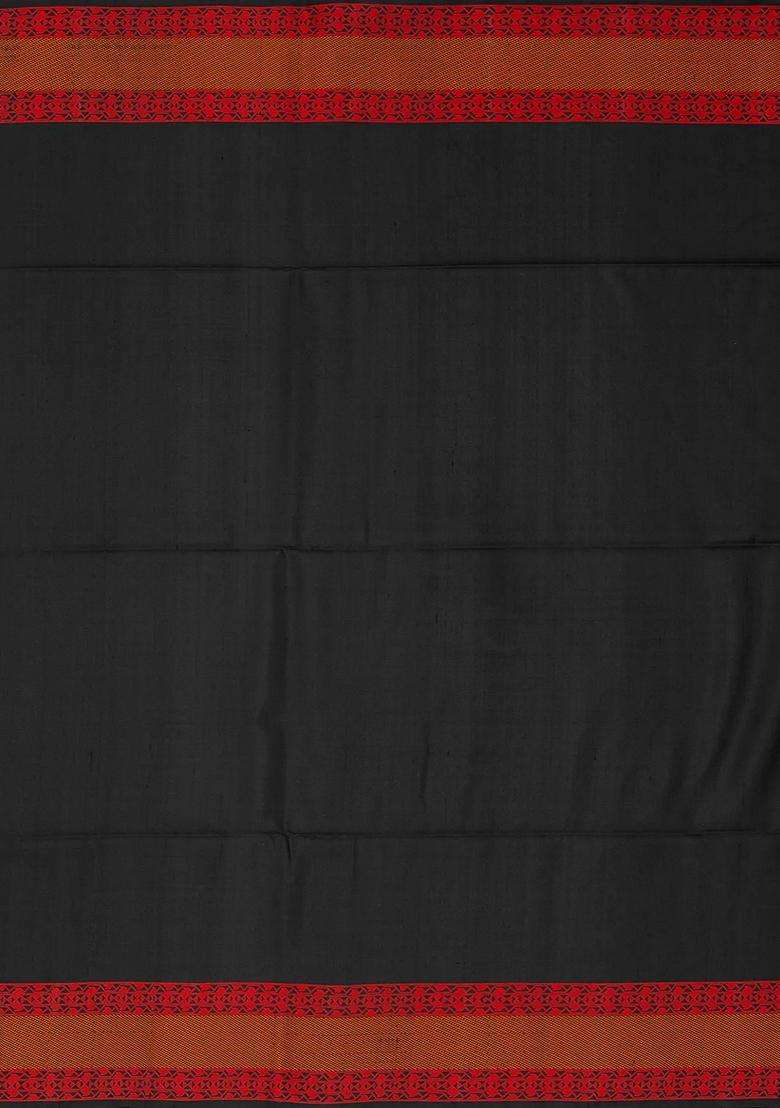 Black Handloom Soft Silk Saree With Geometric Floral Motifs Black With Buttas And Brocade Design For Women - Indya