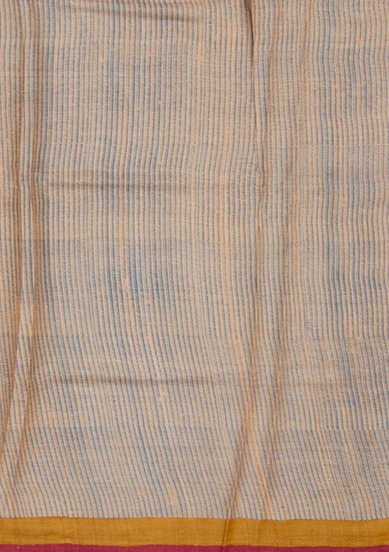 Mustard Tussar Silk Saree Printed For Women - Indya