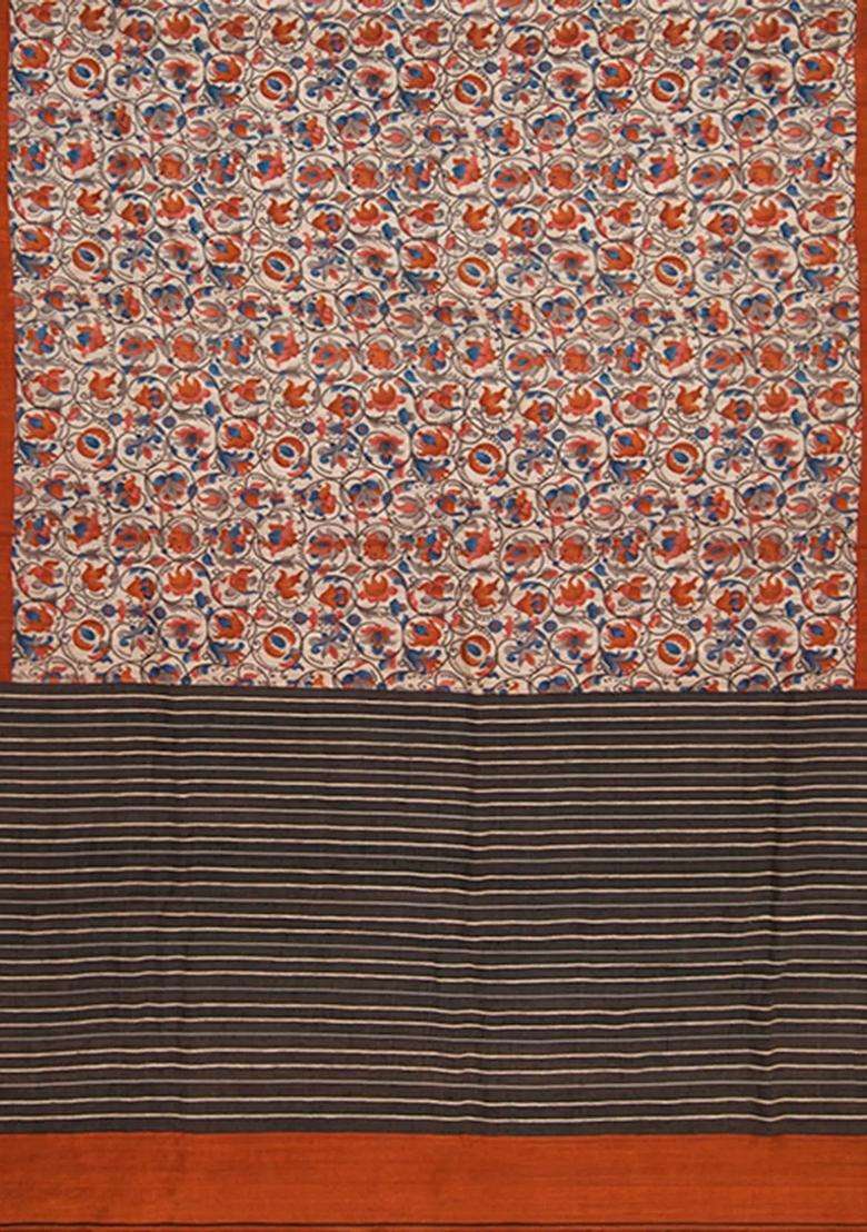 Cream Handwoven Tussar Silk Saree With Print With Printed Design For Women - Indya