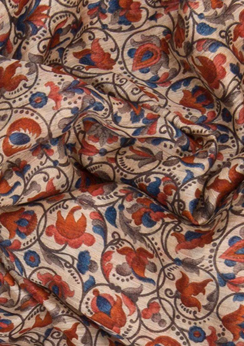 Cream Handwoven Tussar Silk Saree With Print With Printed Design For Women - Indya