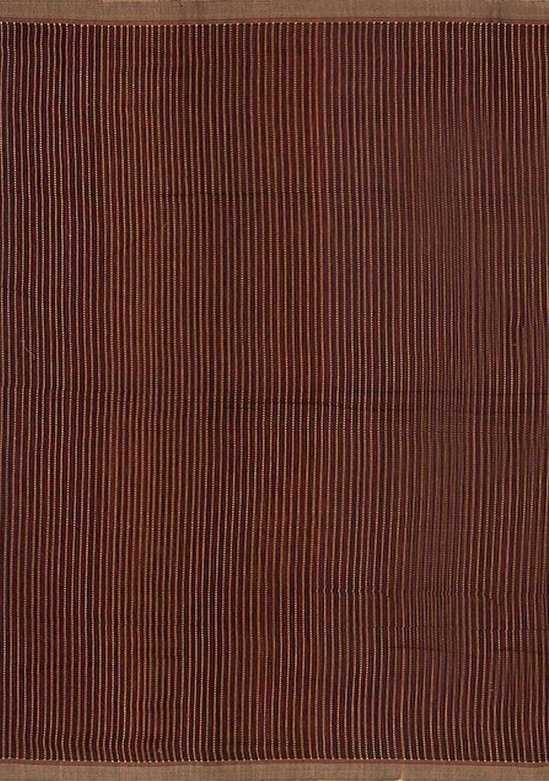 Orange Tussar Silk Saree With Stripes Orange With Printed Design For Women - Indya