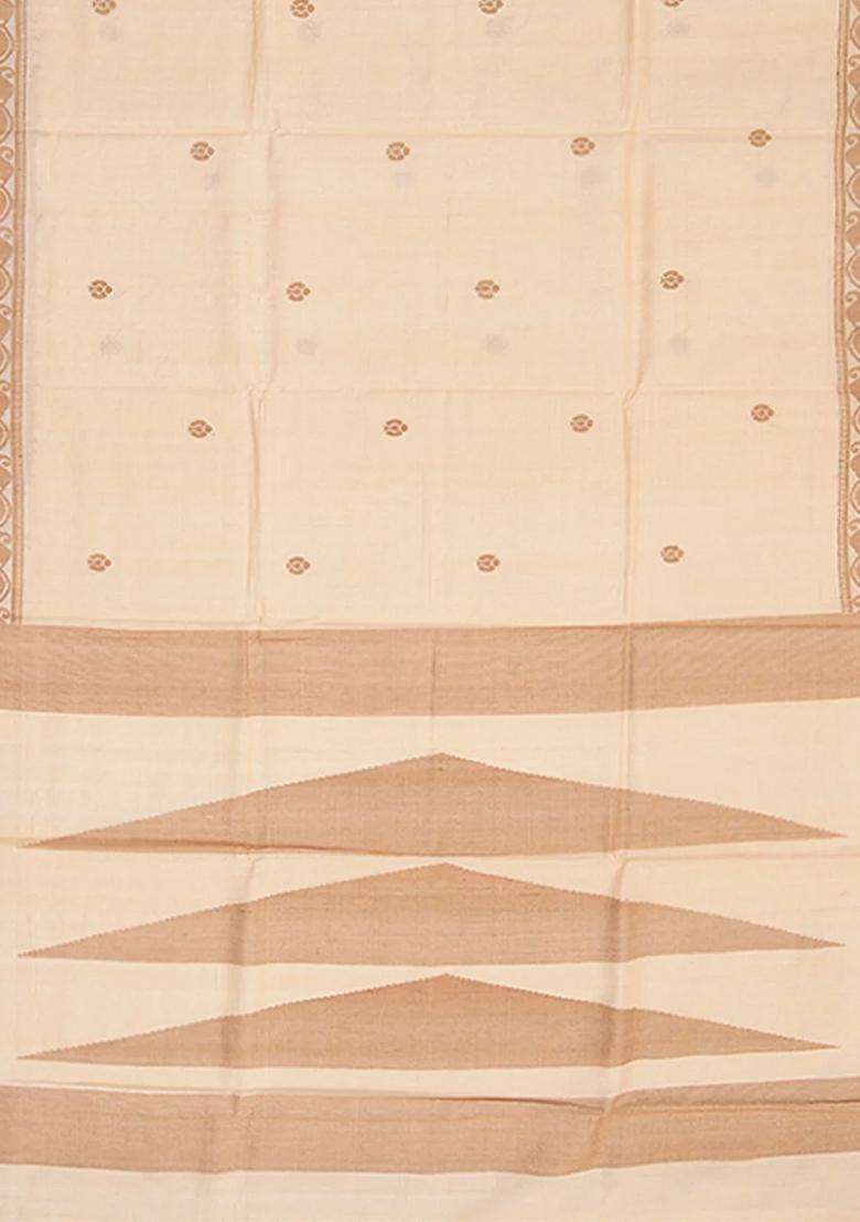 Cream Handwoven Tussar Silk Saree With Kamalam Motifs Mango Vine Motifs In Border Cream With Buttas And Brocade Design For Women - Indya