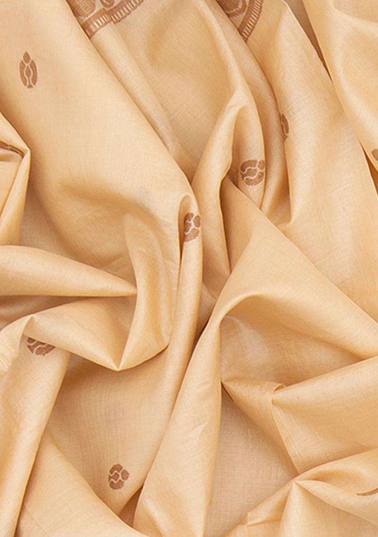 Cream Handwoven Tussar Silk Saree With Kamalam Motifs Mango Vine Motifs In Border Cream With Buttas And Brocade Design For Women - Indya