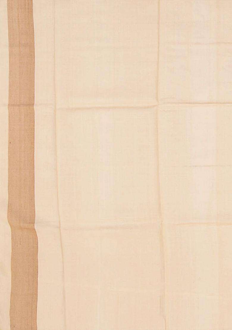 Cream Handwoven Tussar Silk Saree With Kamalam Motifs Mango Vine Motifs In Border Cream With Buttas And Brocade Design For Women - Indya