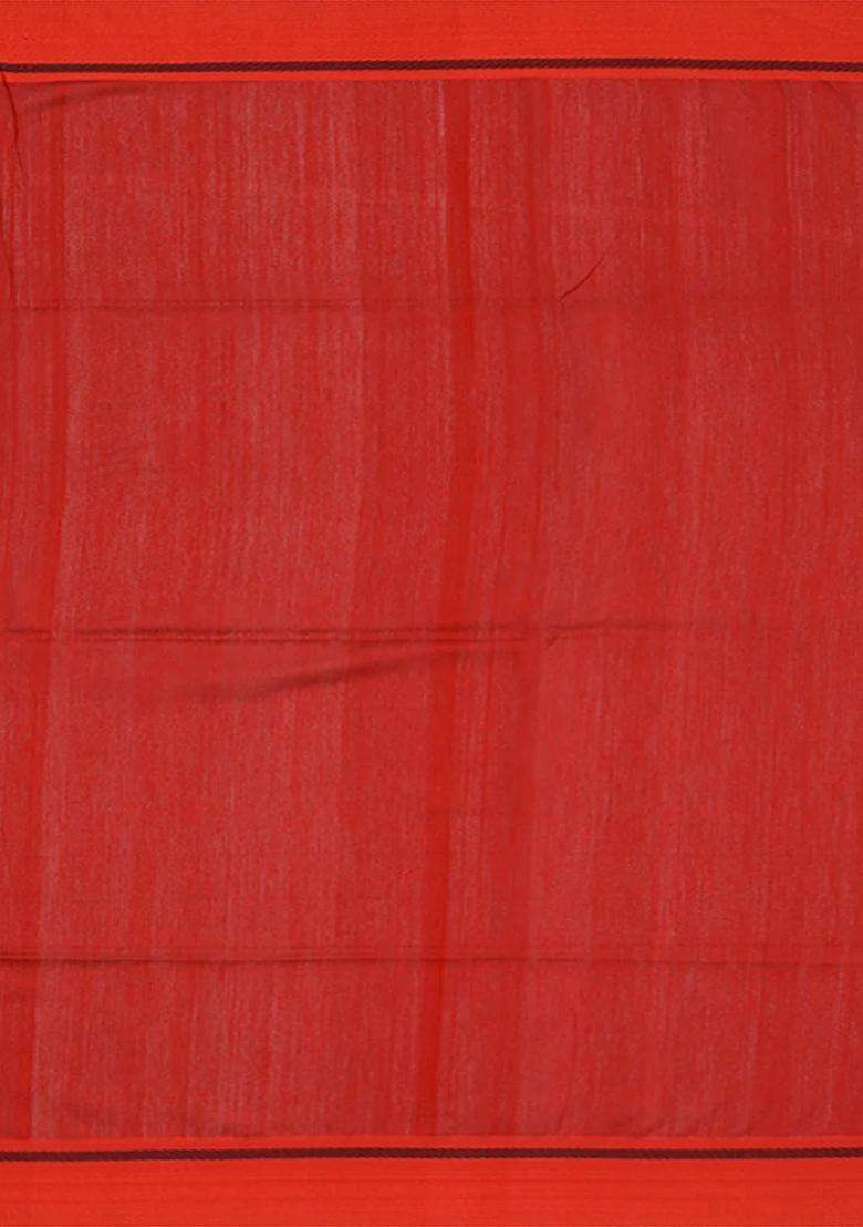 Rust Handwoven Tussar Silk Saree With Micro Motifs Stripes Rust With Checks And Stripes Design For Women - Indya