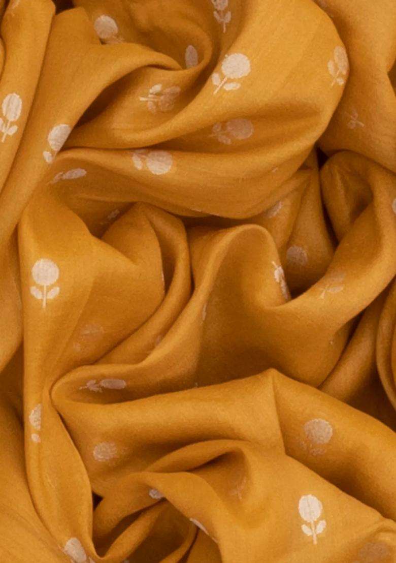 Mustard Handloom Tussar Silk Saree With Meena Border Mustard With Buttas And Brocade Design For Women - Indya