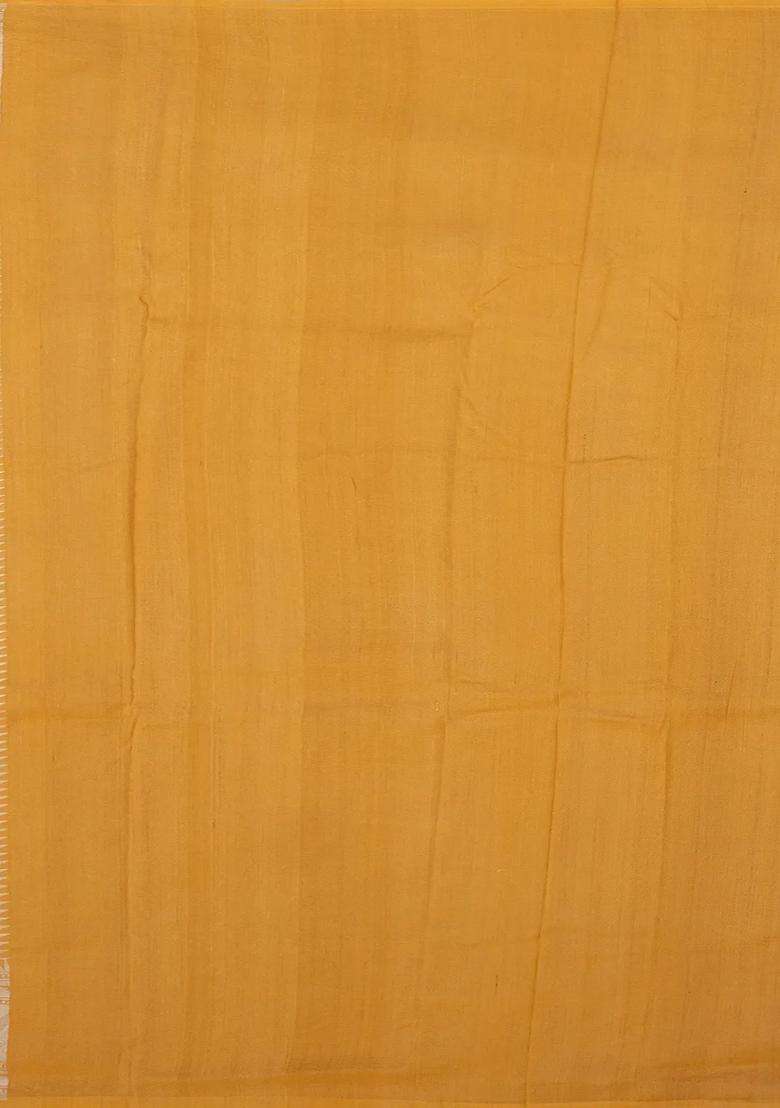 Mustard Handloom Tussar Silk Saree With Meena Border Mustard With Buttas And Brocade Design For Women - Indya