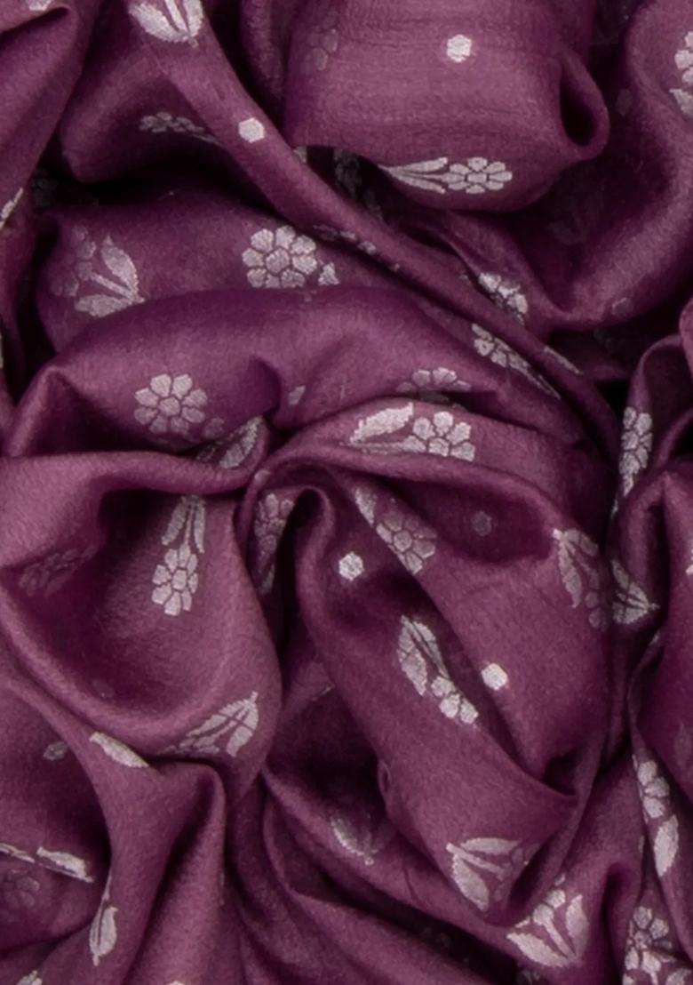 Magenta Handloom Tussar Silk Saree With Meena Border Magenta With Buttas And Brocade Design For Women - Indya