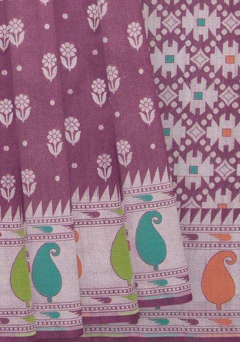 Magenta Handloom Tussar Silk Saree With Meena Border Magenta With Buttas And Brocade Design For Women